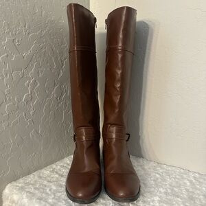 Brown Leather Below The Knee-High Boots